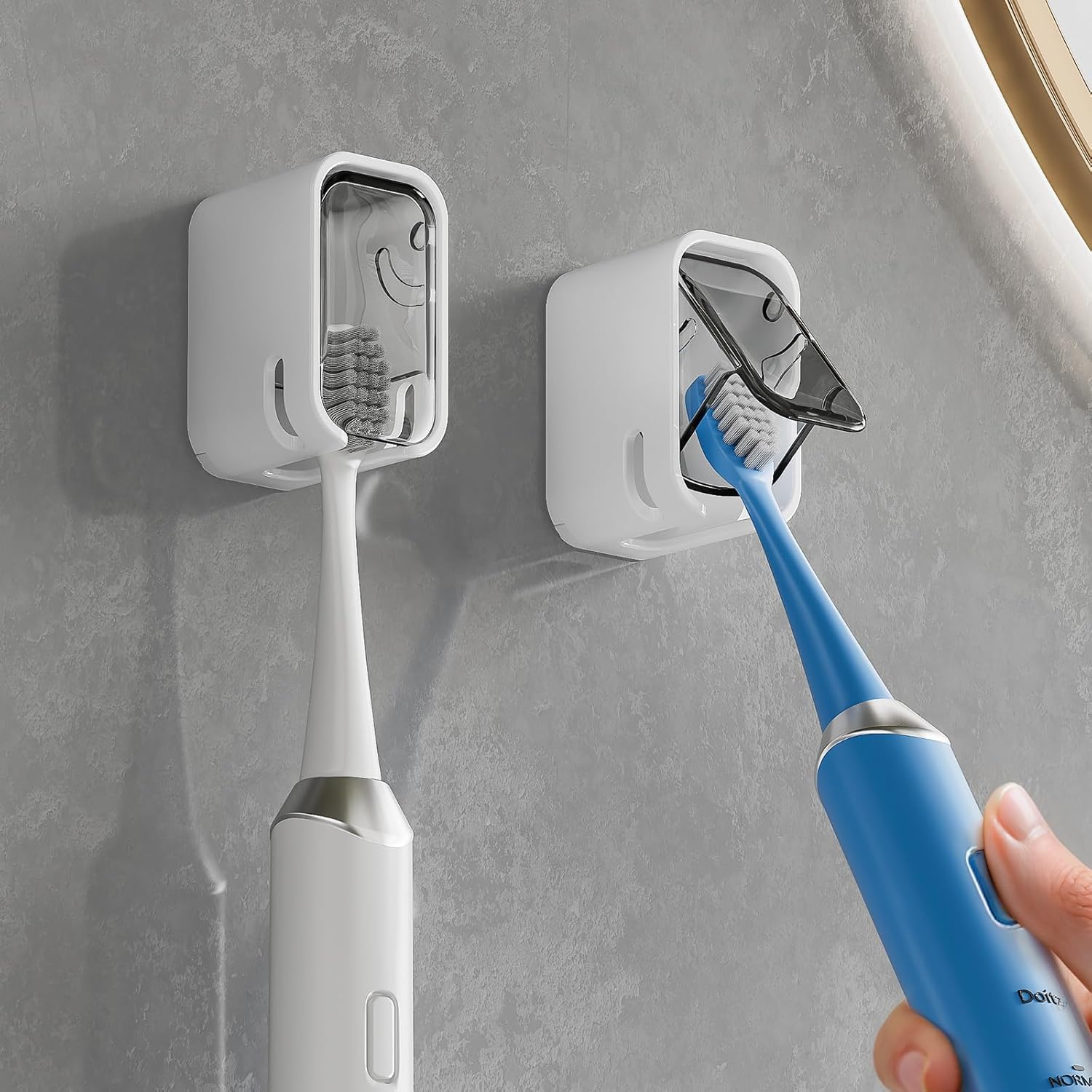 Toothbrush Holders for Bathroom【Innovation Single Slot Design】 2PCS Toothbrush Holder Wall Mounted with Cover for Shower, Single Toothbrush Dispenser Storage Organizer for Family & Travel