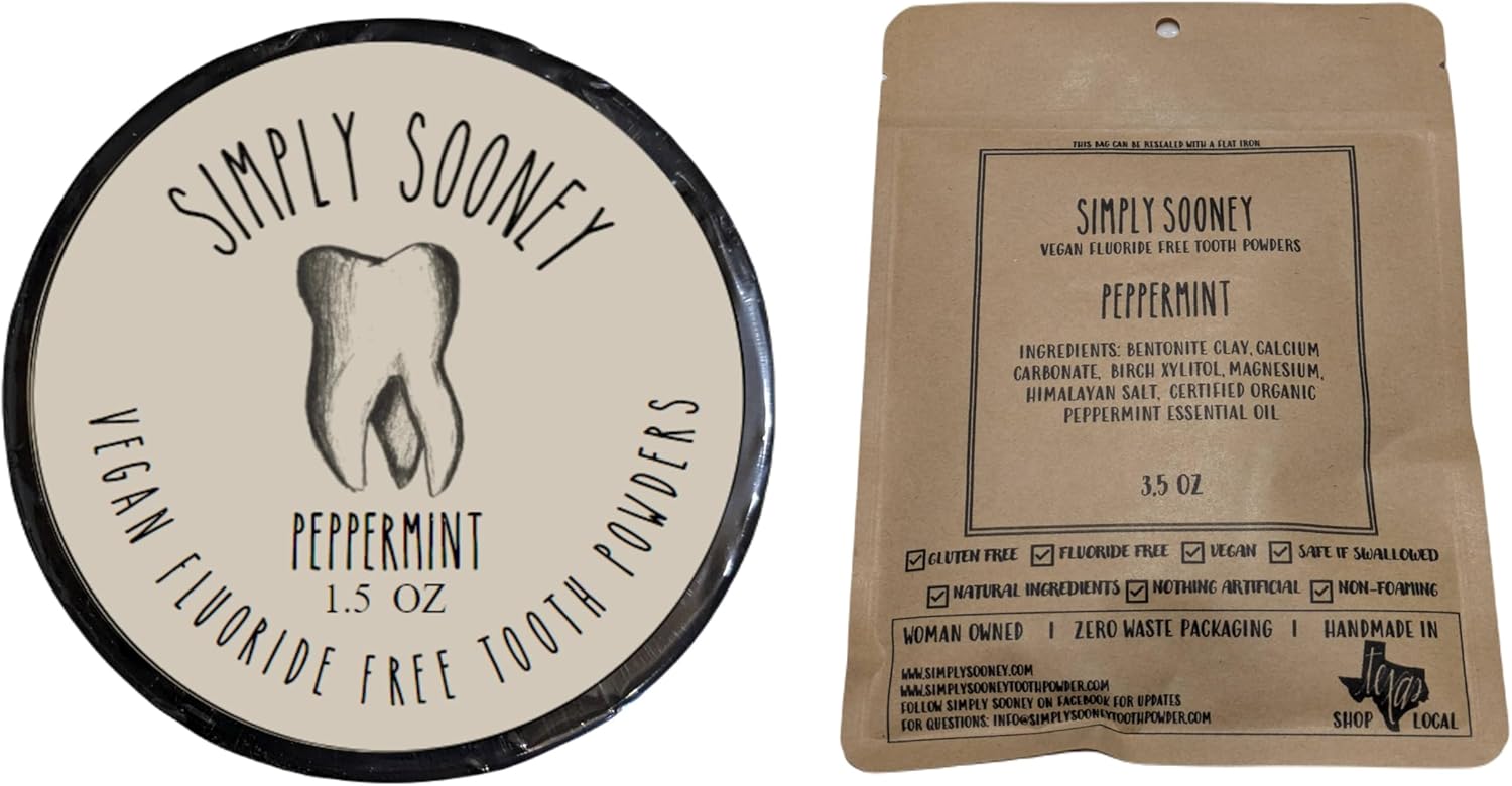 Zero Waste up to 6 Month Supply Organic Vegan Fluoride Free Tooth Powder Peppermint Flavor- Ships Without Any Plastic Packaging I Natural Whitening I Stronger Teeth