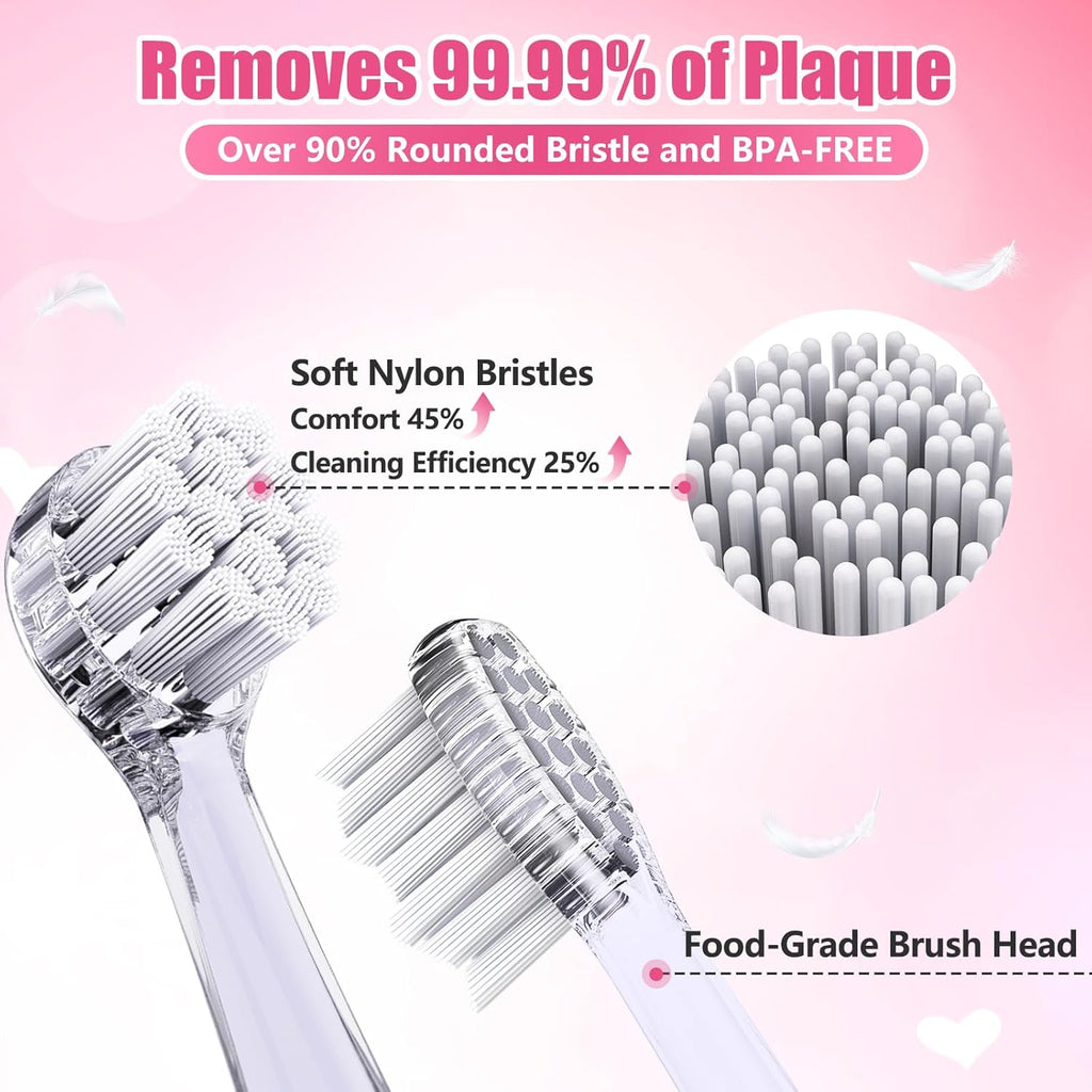 Toddler Electric Toothbrush Kids Age 1-2-3 Years Old, Infants & Baby Electric Toothbrush with Finger Tooth Brush, Cute Cover, LED Light, 2 Minutes Timer, 4 Brush Heads, Suction Cup (Pink Astronaut)