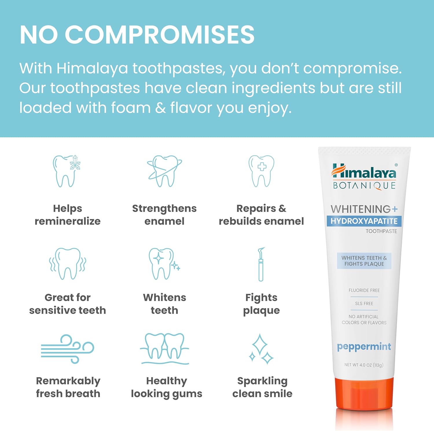 Himalaya Botanique Whitening + Hydroxyapatite Toothpaste, Peppermint - Nano Hydroxyapatite to Support Remineralization and Restore Enamel, Appropriate for Sensitive Teeth - Vegan, Gluten Free, 4 oz