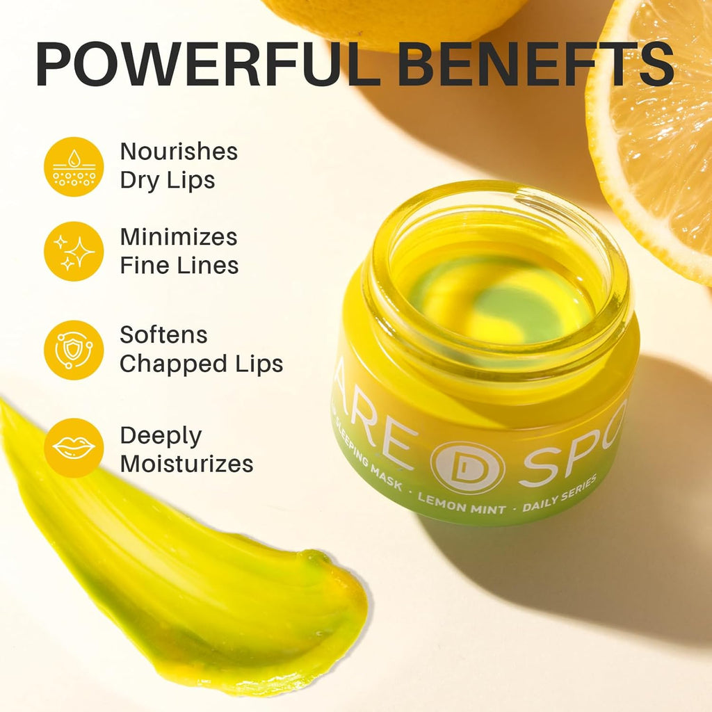 Lip Mask, Overnight Lip Sleeping Mask, Lip Moisturizer for Dry Cracked Lips Care, Dual-Color Korean Lips Balm with Vitamin C and Shea Butter for Nourishing and Softening Lips - Lemon Mint