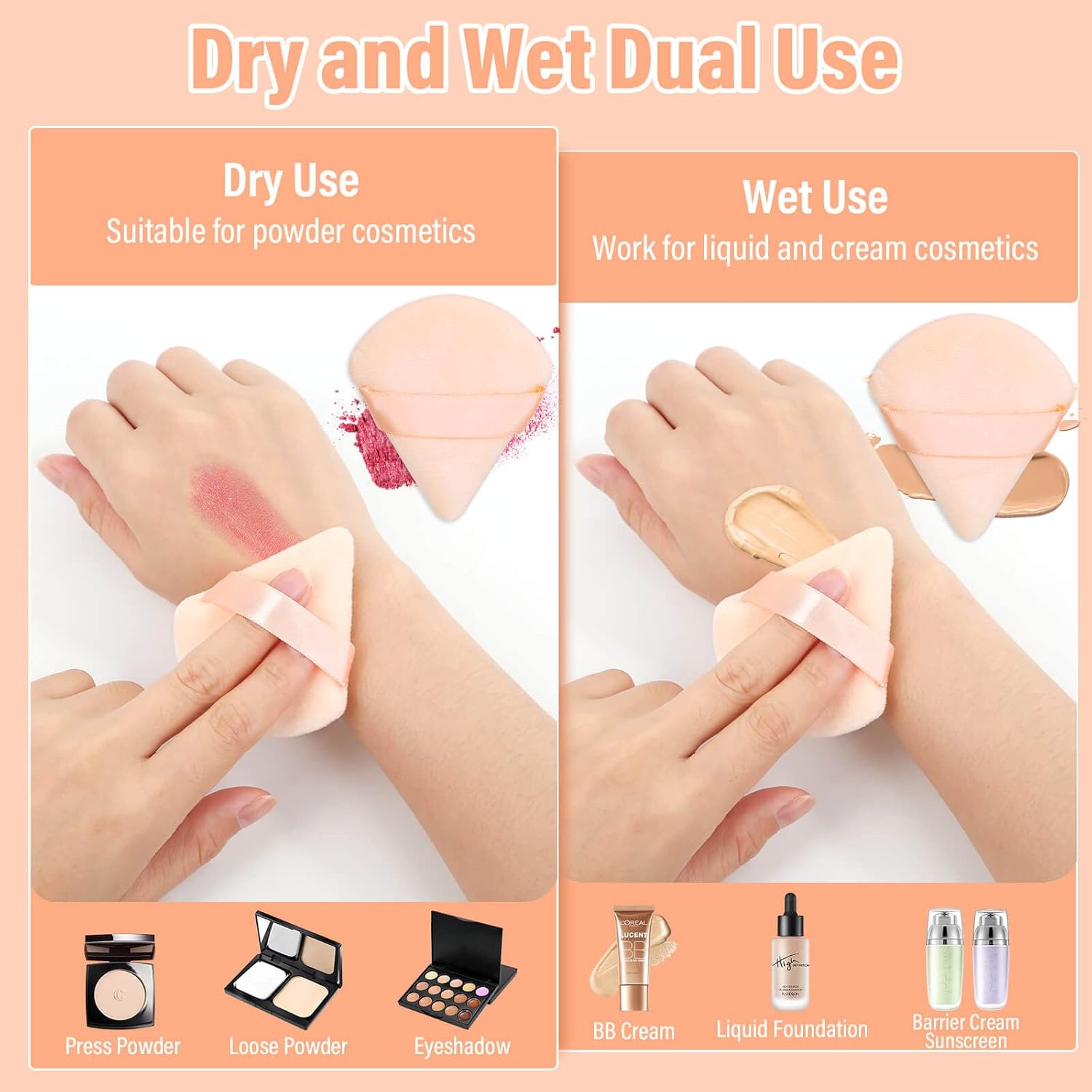 Thrilez 20pcs Triangle Powder Puff, Loose Powder Puffs Makeup Puff for Face Powder, Setting Powder Puff for Make Up, Face Puff Pads for Press Powder, Sponge Powder Applicator for Face and Eye (Beige)