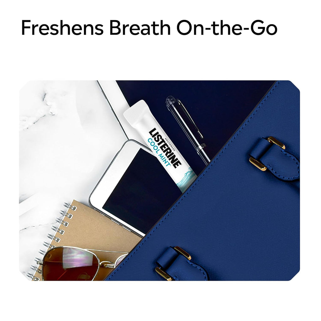 Listerine On-The-Go Cool Mint Alcohol Free Mouthwash Packets, Oral Rinse in Individual Packets Kills Bad Breath Germs, Less Intense Taste, Cool Mint Flavor, Mini Travel Size, 0.33 fl oz., 30 Pack