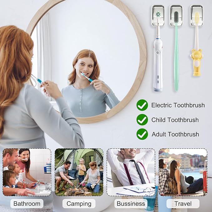 2 Pack Mini Toothbrush Holder Wall Mounted with Cover, Single Slot Toothbrush Storage Organizer for Shower, Compact Toothbrush Holders for Bathroom & Travel, Ideal for Girls and Boys