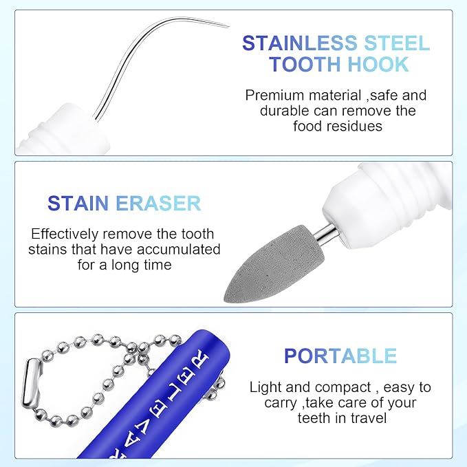 2PCS Premium Metal Toothpick Kit,Professional Teeth Cleaning Tools with Tartar&Plaque Remover,Portable Dental Picks Travel Tools,Reusable Oral Hygiene Tools with Keychain