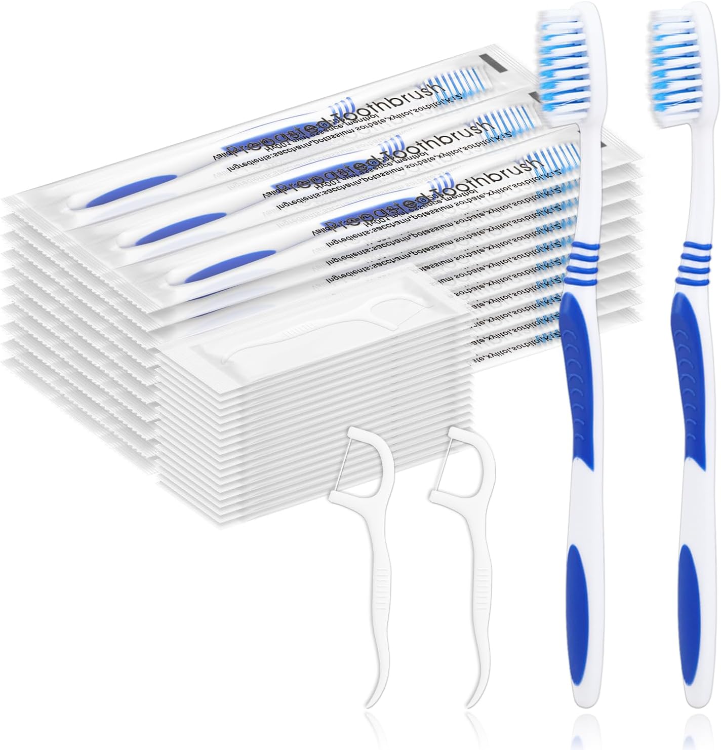 100 Prepasted Disposable Toothbrushes with Dental Floss Individually Wrapped Pre Pasted Toothbrushes Soft Bristle Travel Tooth Brush Single Use Wrapped for Hotel, Camping, Travel, Homeless