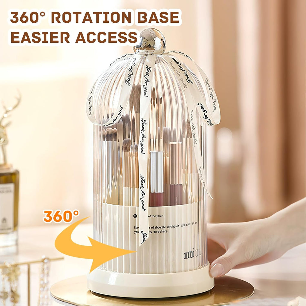 Multi Functional Rotating Toothbrush Holders with Sliding Base, 7 Slot Bathroom Countertop Organizer Perfect for Tooth Brush, Toothpaste, and Makeup Brushes Storage (Silver)