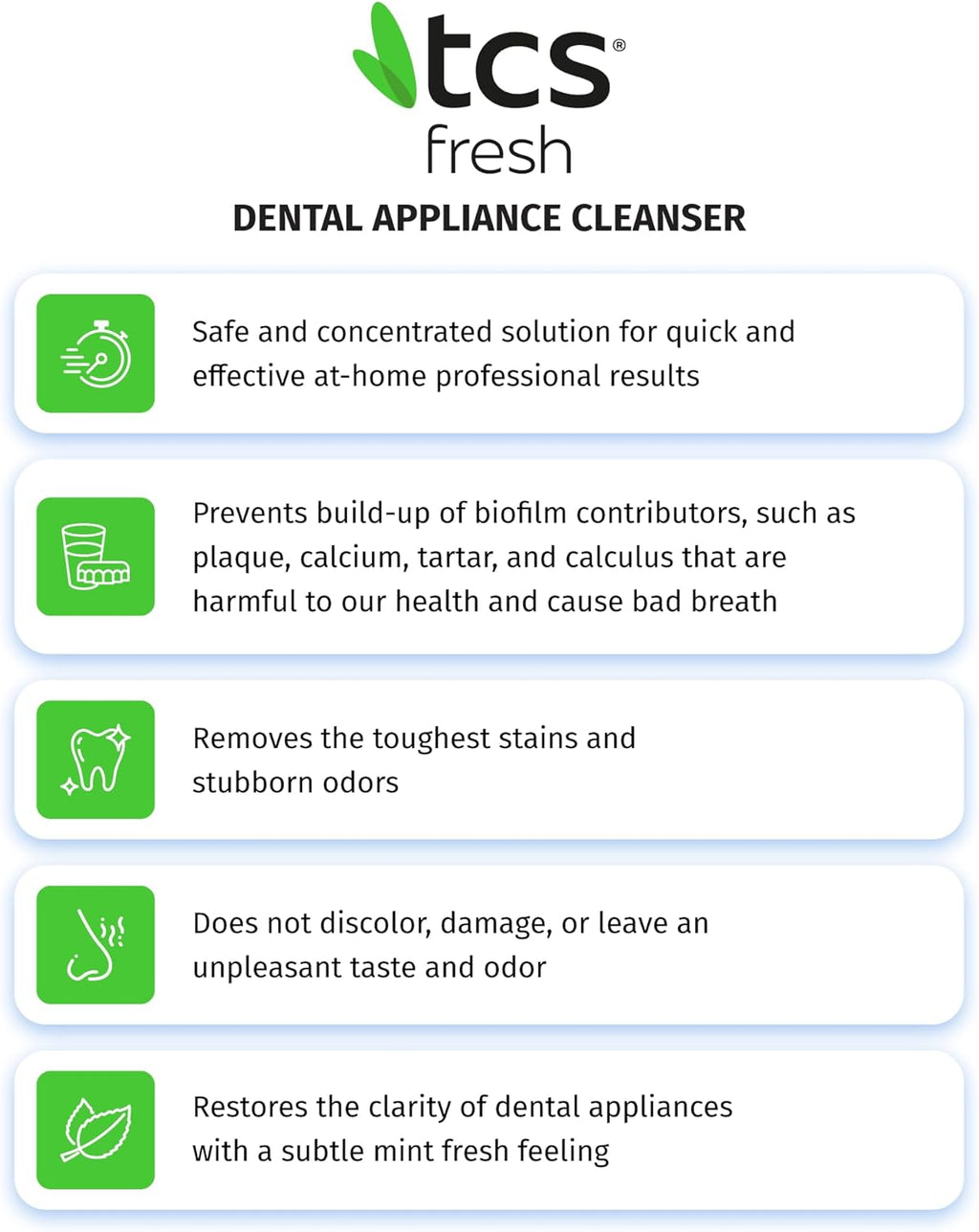 TCS Fresh Concentrated Dental Appliance Cleaner Set, Professional Denture and Retainer Cleaner Powder with Soft Bristle Brush (24 Packets, 6 Month Supply, Mint Flavor)