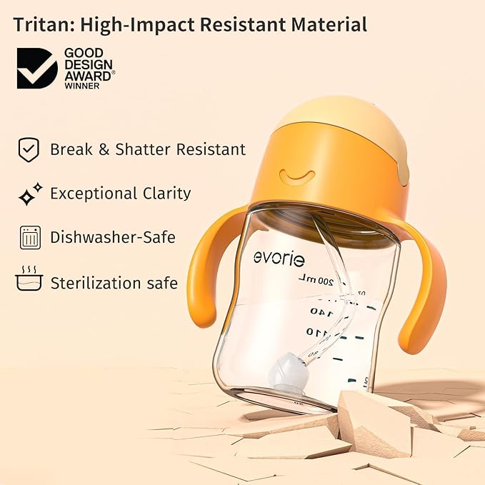 Evorie Tritan Weighted Straw Sippy Cup with Handles for Baby and Toddlers, Spill Proof Baby Water Bottle with Straw for 6 months and up, 7 Oz, Infant Training Water Bottle (Mint)