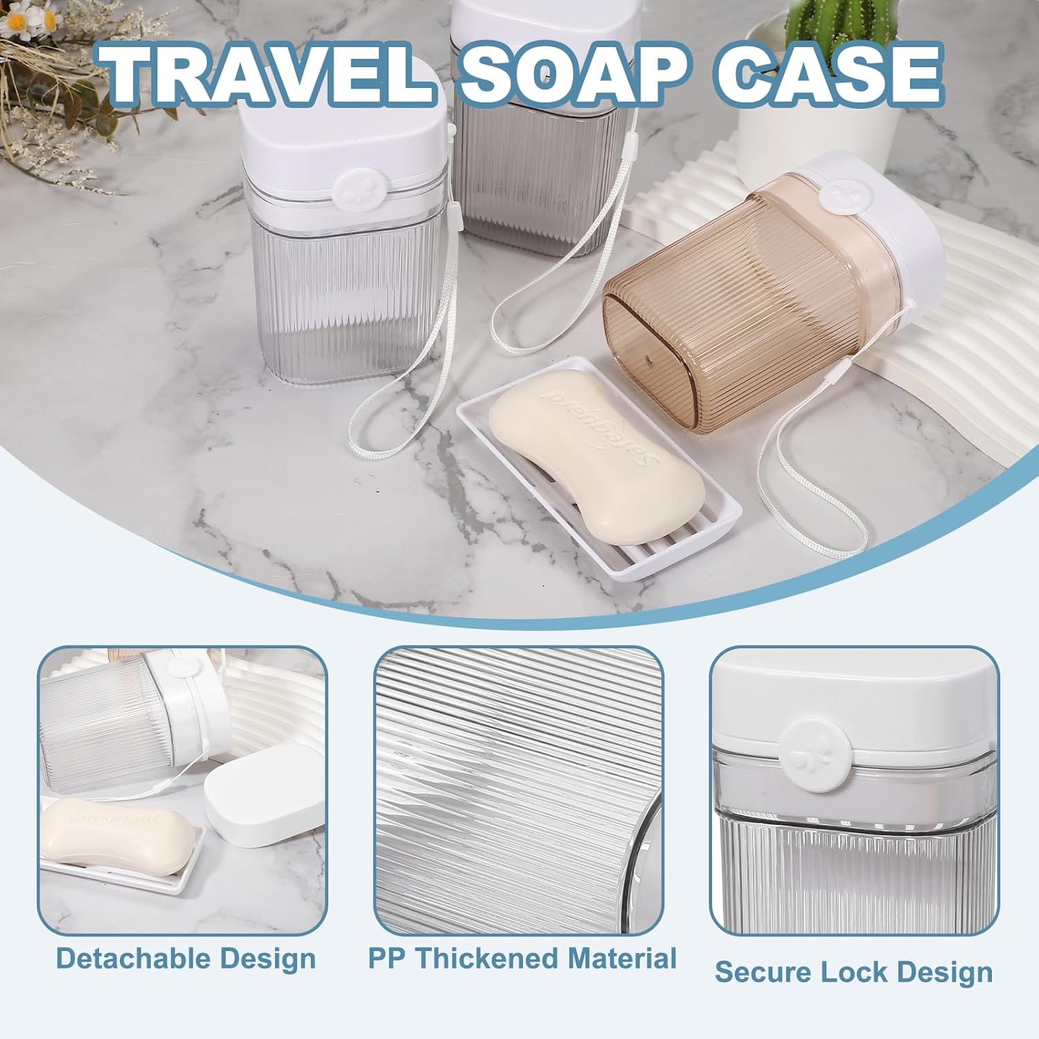 uxcell Travel Toothbrush Case Set, Leakproof Soap Holder with Lid and Portable Travel Toothbrush Holder for Bathroom, Gym, Business Trip, Camping (Light Grey)