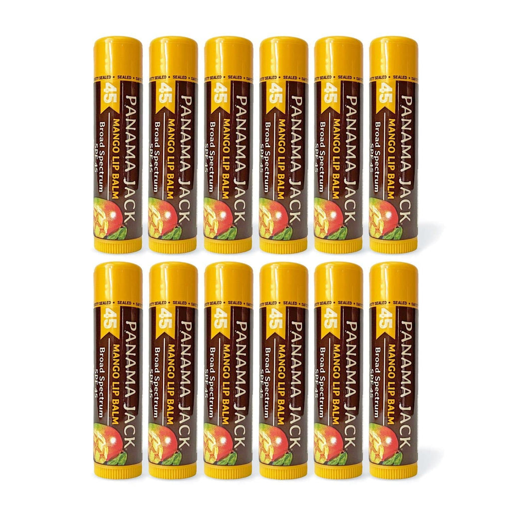 Panama Jack Sunscreen Lip Balm - SPF 45, Broad Spectrum UVA-UVB Sunscreen Protection, Prevents & Soothes Dry, Chapped Lips, Mango, 12-pack