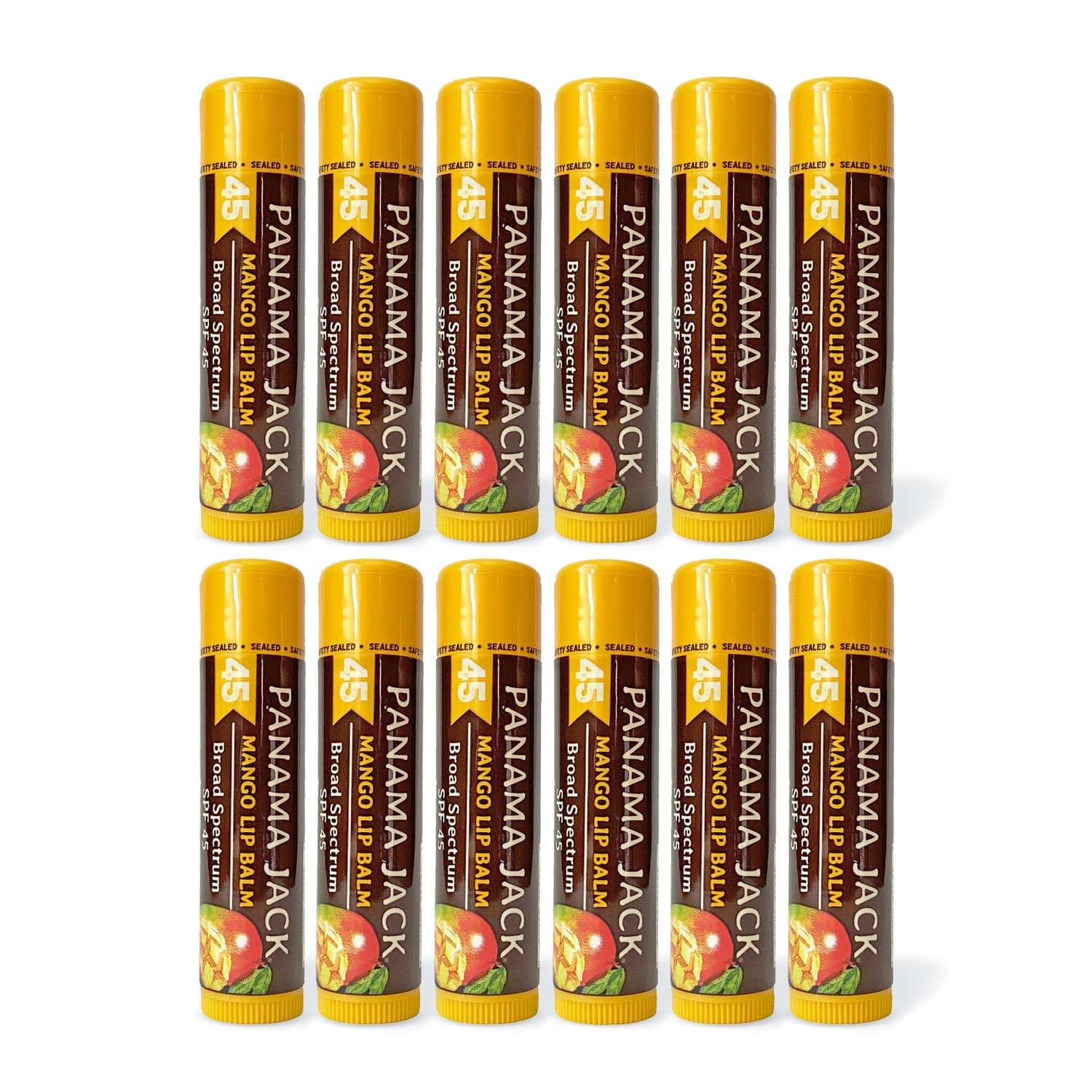 Panama Jack Sunscreen Lip Balm - SPF 45, Broad Spectrum UVA-UVB Sunscreen Protection, Prevents & Soothes Dry, Chapped Lips, Mango, 12-pack
