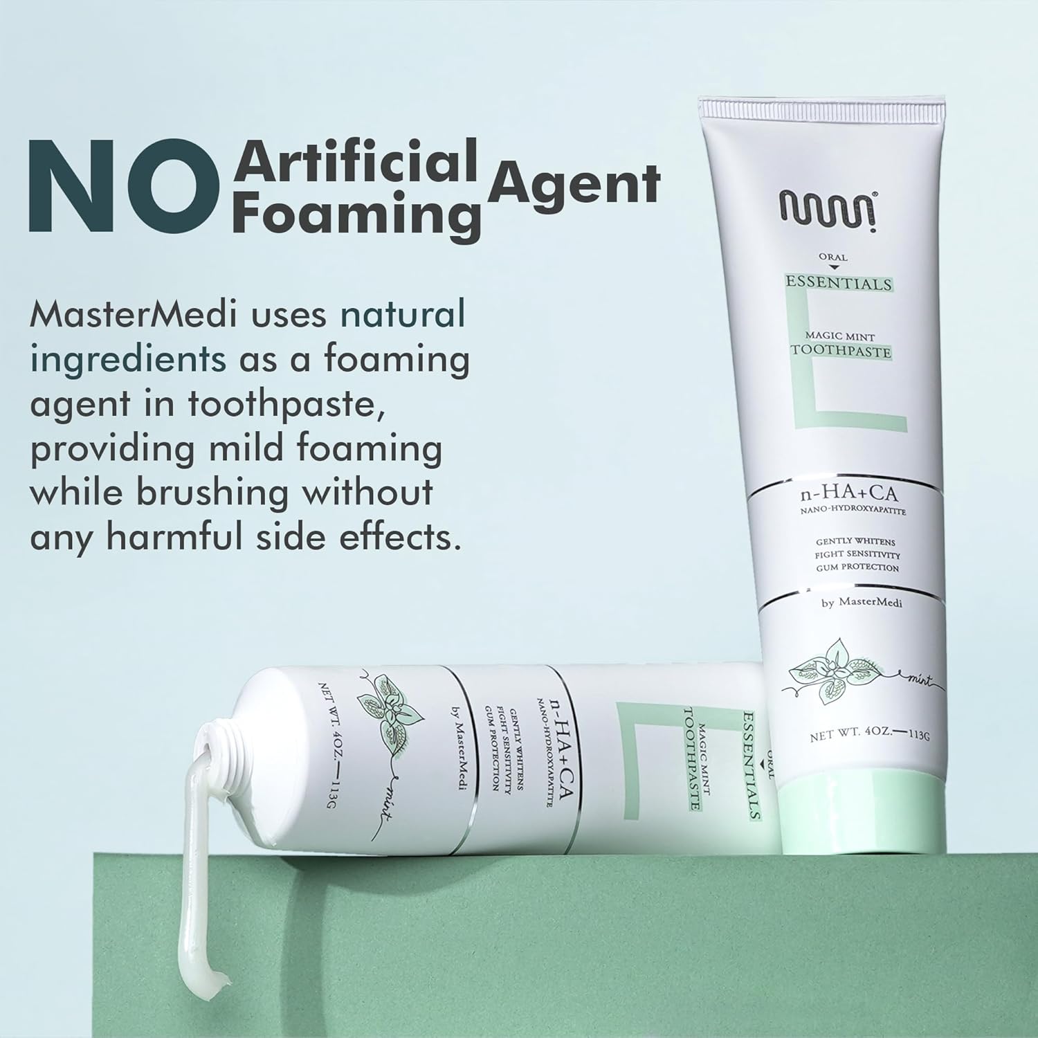 MasterMedi Nano Hydroxyapatite Toothpaste (Inspired by 10% nHA Formulas), Fluoride-Free, Whitening, Sensitive Teeth Care, Enamel Support, SLS Free, Xylitol, Magic Mint, 4 Oz (Pack of 1)