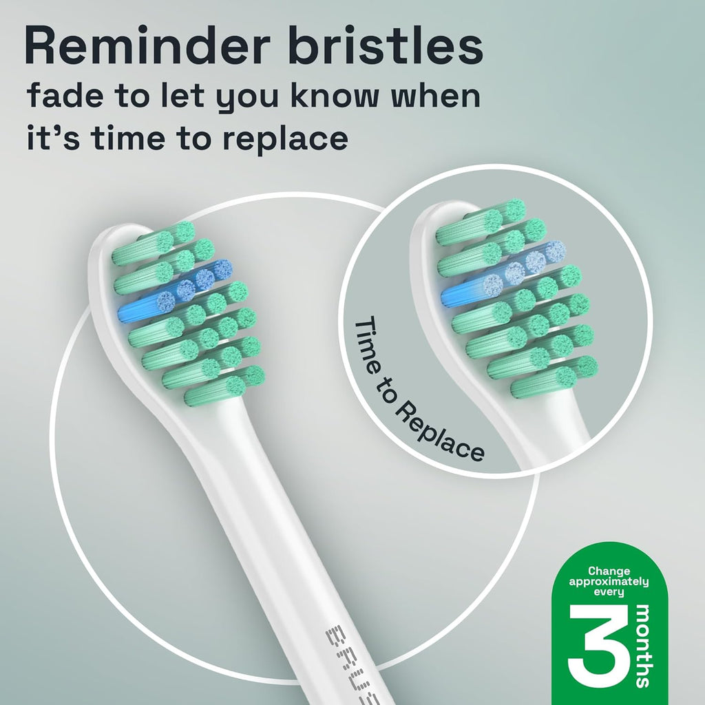 Brushmo e-Series Total Clean Replacement Toothbrush Heads, Compatible with Philips Sonicare Screw-on Electric Toothbrush Handles, 6 Compact Heads, Medium Firm Dupont Bristles, BM716, White