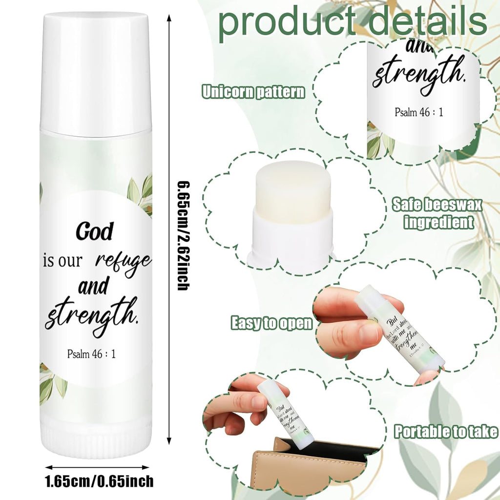 50 Pcs Christmas Christian Lip Balm Bulk Bible Verses Lip Balm Scripture Christian Gifts for Women Faith Religious Church Party Favor Inspirational Gift for Coworker Staff Employee(Eucalyptus Leaf)