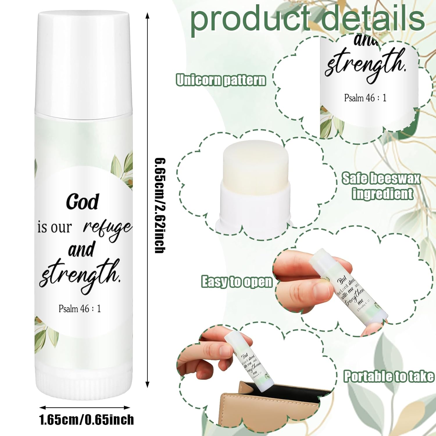 50 Pcs Christmas Christian Lip Balm Bulk Bible Verses Lip Balm Scripture Christian Gifts for Women Faith Religious Church Party Favor Inspirational Gift for Coworker Staff Employee(Eucalyptus Leaf)