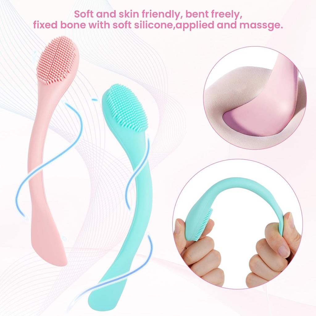 2PCS Silicone Facial Cleaning Brush- 2 in 1 Face Scrubber Exfoliator for Exfoliating, Massaging, Remove Blackheads- Face Mask Applicator Brush for for Mud, Clay, Lotion, DIY Mask