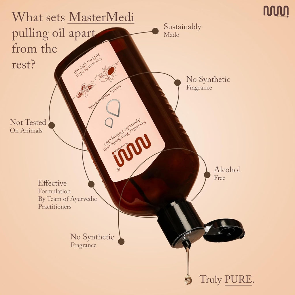 MasterMedi Coconut and Peppermint Oil Pulling (10 Fl.Oz), Mint Oil Pulling Mouthwash, Alcohol Free Natural Coconut Oil Pulling for Teeth Whitening,Fresh Breath and Healthier Gum (Pack of 1)