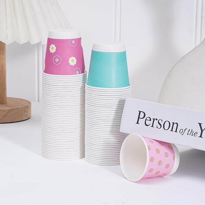 Tamone 600 Pack 3 oz Bathroom Cups, Mouthwash Cups with Flower, Pink, Yellow, Blue Small Disposable 3 oz Paper Cups for Party, Picnic, BBQ, Travel, Home & Event