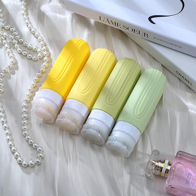 Travel Bottles for Toiletries, Tsa Approved 3oz Travel Size Containers BPA Free Leak Proof Refillable Liquid Silicone Squeezable Travel Accessories for Shampoo Conditioner Lotion (4 Pack)