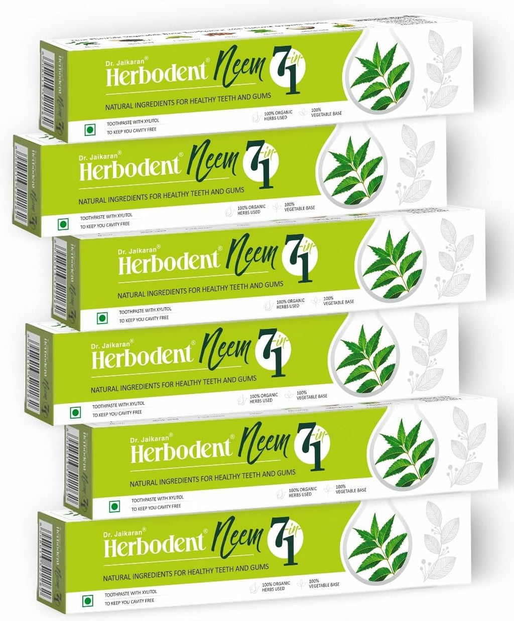 Herbodent® NEEM 7 in 1 Toothpaste-6.53Oz Pack of 6 | Organic Herbs-Neem, Black Seed & Xylitol for Anti Cavity, Cardamom & Mint for Freshness, Baking Soda for Great Cleaning-No Fluoride & No Paraben