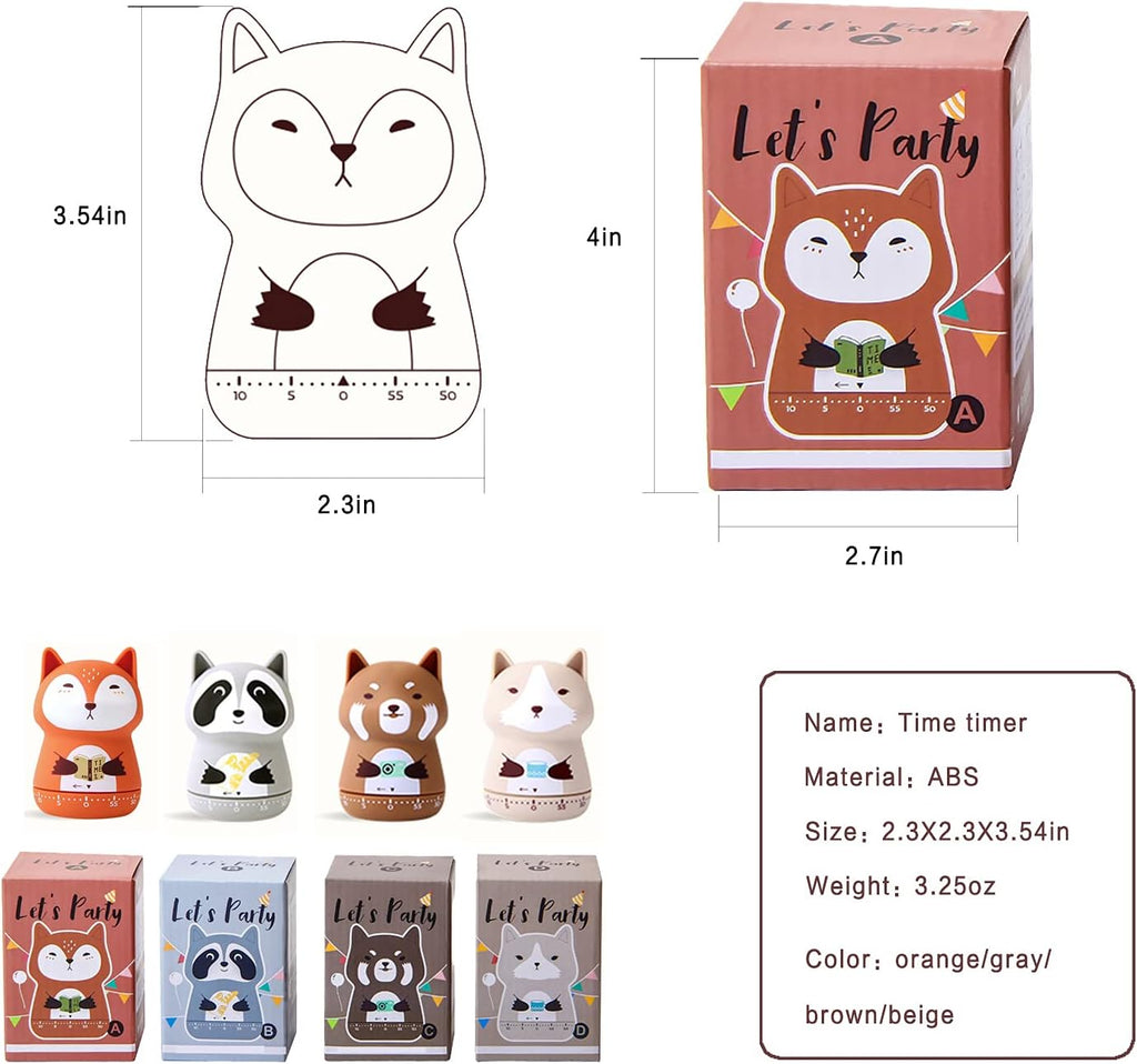 2 Pack Cute Kitchen Timer,100% Mechanical Timer for Kids,60 Minute Egg Timer for Cooking/Reading/Do Sports. (Fox and Raccoon)