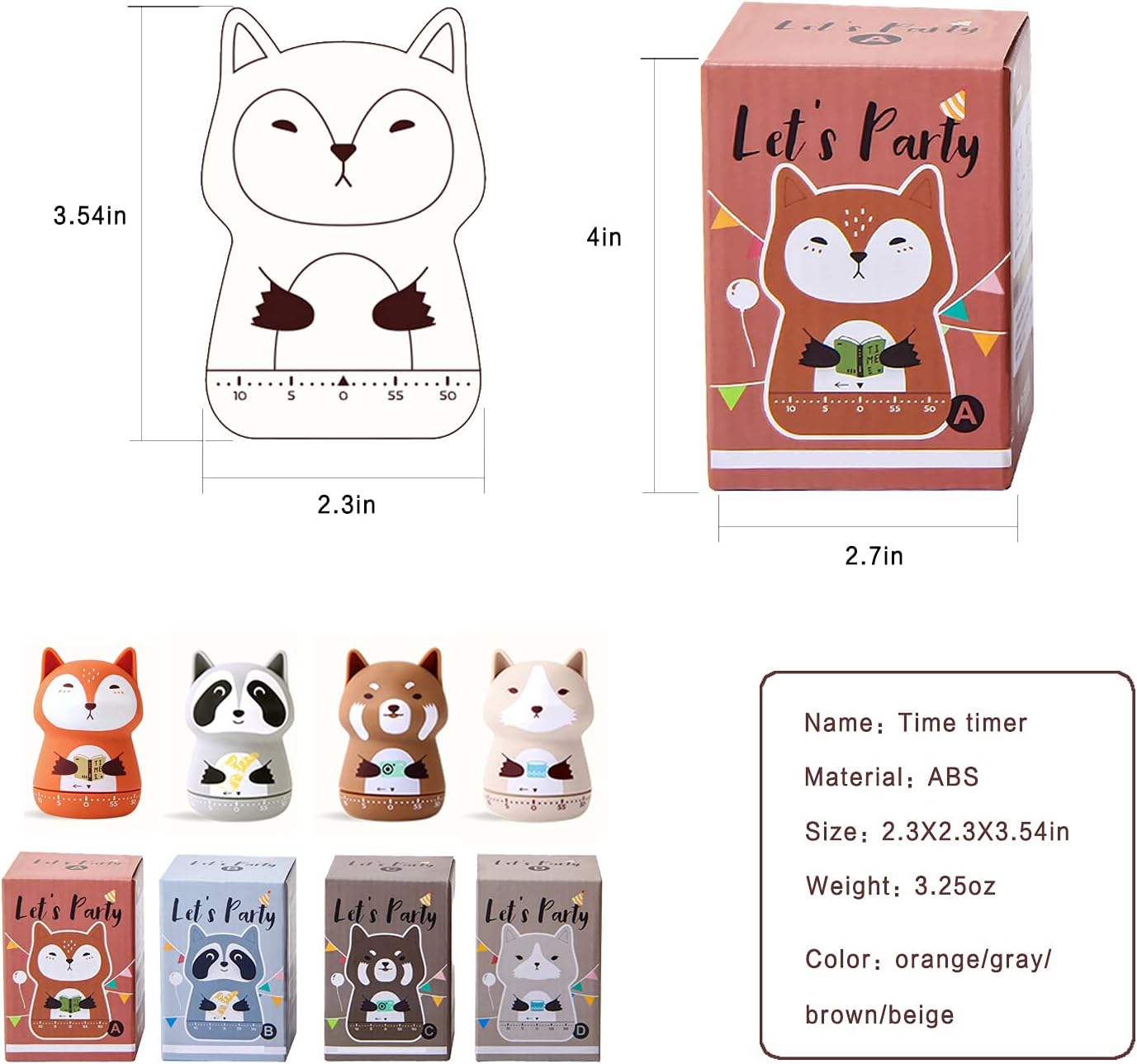 2 Pack Cute Kitchen Timer,100% Mechanical Timer for Kids,60 Minute Egg Timer for Cooking/Reading/Do Sports. (Fox and Raccoon)