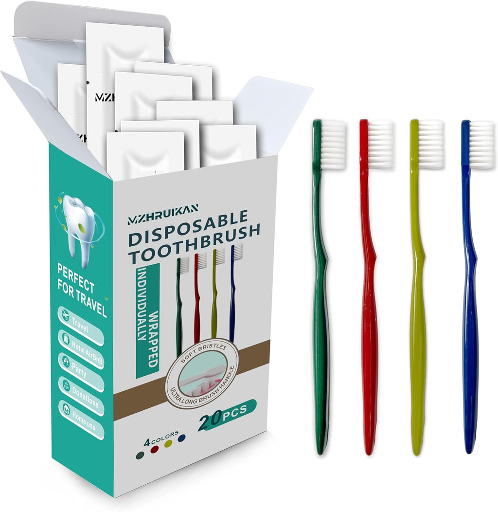 20 PCS Disposable Toothbrushes, Bulk Individually Wrapped Toothbrushes, Travel Toothbrush Pack, Ultra Soft Bristles & Non-Slip Handle, Perfect for Home, Travel, Hotel, Donation (20 Pieces)