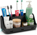 Black Toothbrush Holder - 7 Slots Bathroom Organizer Countertop with Drainage Matte Black Electric Toothbrush and Toothpaste Holder for Bathroom Accessories Organization Vanity Sink Storage