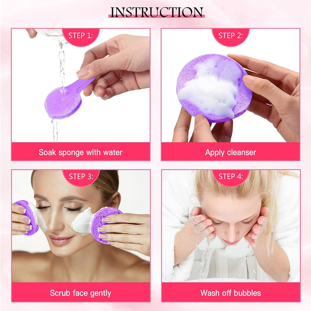 Patelai 120 Pieces Compressed Facial Sponge for Estheticians Face Makeup Removal Cleansing Sponge Pad Exfoliating Spa Wash Round Facial Cleansing Pads Supplies(Purple)