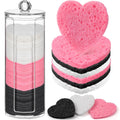Sieral 120 Pcs Compressed Facial Sponges with Container Disposable Face Sponge Pads for Washing Face Cleansing Exfoliating Esthetician Makeup Removal(Heart,Pink, White, Black)