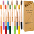 Bamboo Toothbrushes Medium Hard Bristles for Adults 10 Pack, Wooden Toothbrush Family Set Natural Organic Tooth Brush Multi-Color