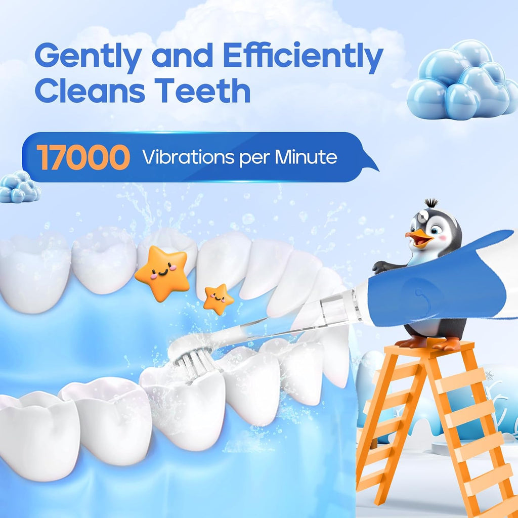 SEAGO Toddler Electric Toothbrushes for Baby Ages 0-3 Years, Baby Toothbrush with Smart Timer and Suction Base, 4 Replacement Brush Heads SG-513 (Navy-C)