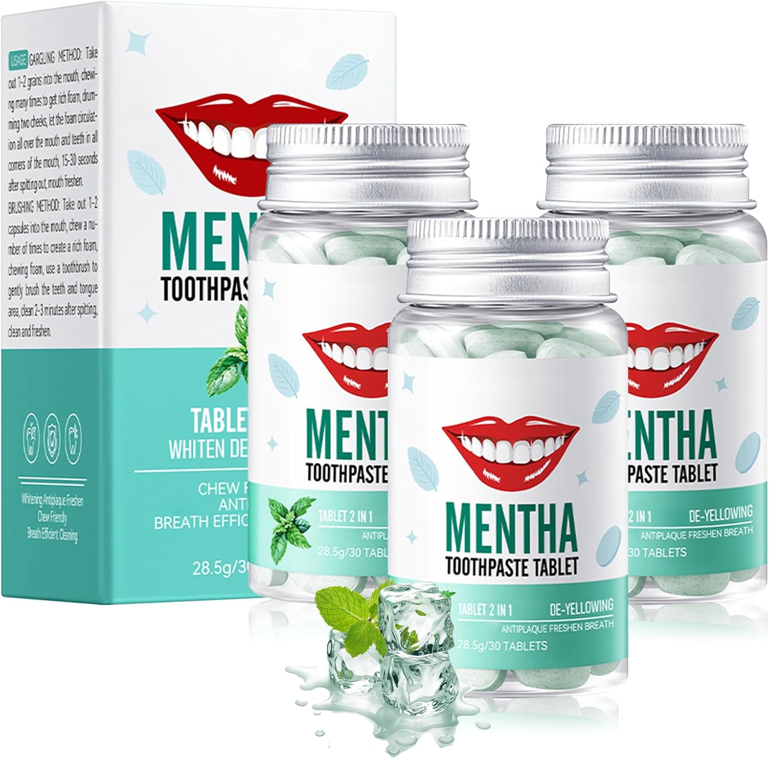 Toothpaste Tablets 90 Count,Portable Travel Toothpaste Tablets,Mint Flavors Mini Tooth Paste,Solid Travel Size Tooth Paste