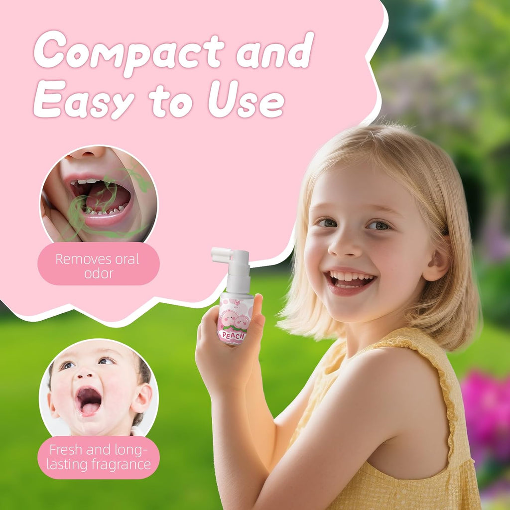 Kids Oral Spray - Probiotic Fruit Flavored Toothpaste Helper for Toddlers, Daily Fresh Breath, Gentle Oral Care Spray for Children (2Pack, Peach)