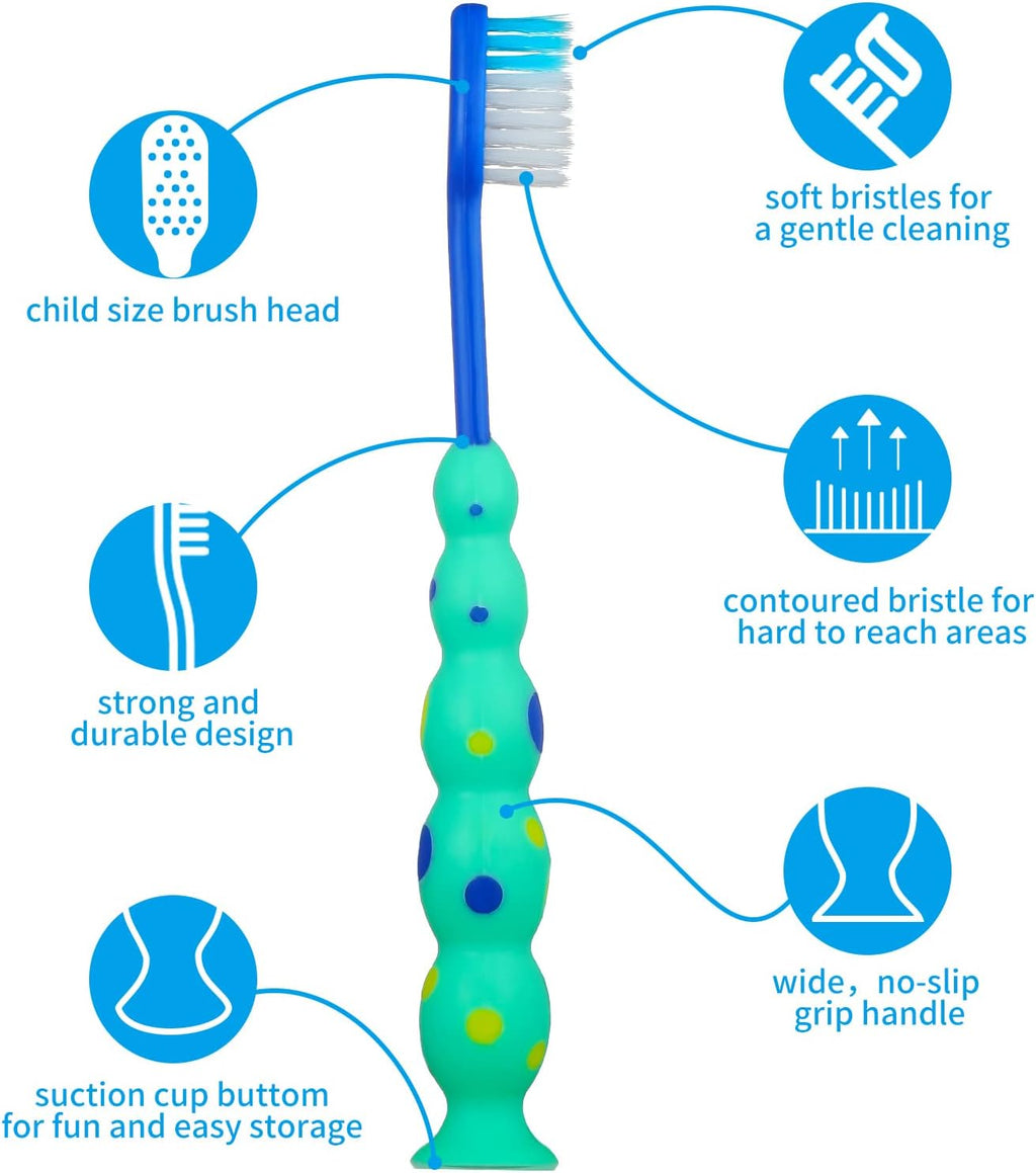 Toddler Toothbrush Pack - 24 Pieces, Soft Bristle Animal Toothbrushes with Covers, Suction Cup, Sensitive Teeth