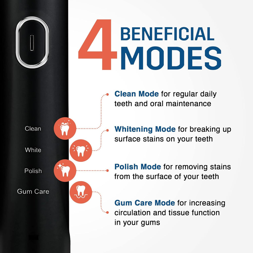 SPARX Electric Toothbrush for Teeth Whitening, Gum Care, & Polishing, Light Therapy Technology for Whiter Teeth & Healthy Gums, Rechargeable, Black