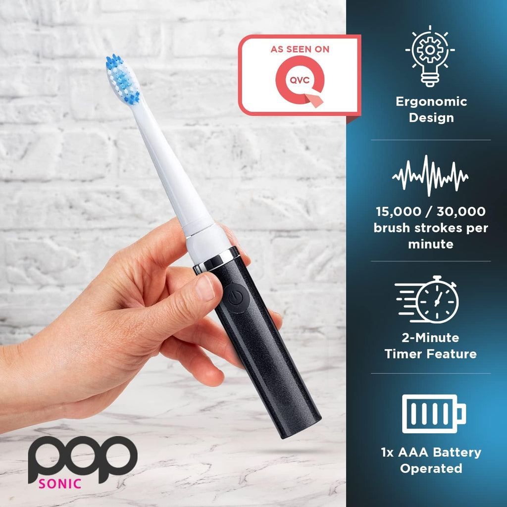 Pop Sonic Electric Toothbrush (Black) - Travel Toothbrushes w/AAA Battery | Kids Electric Toothbrushes with 2 Speed & 15,000-30,000 Strokes/Minute, Dupont Nylon Bristles