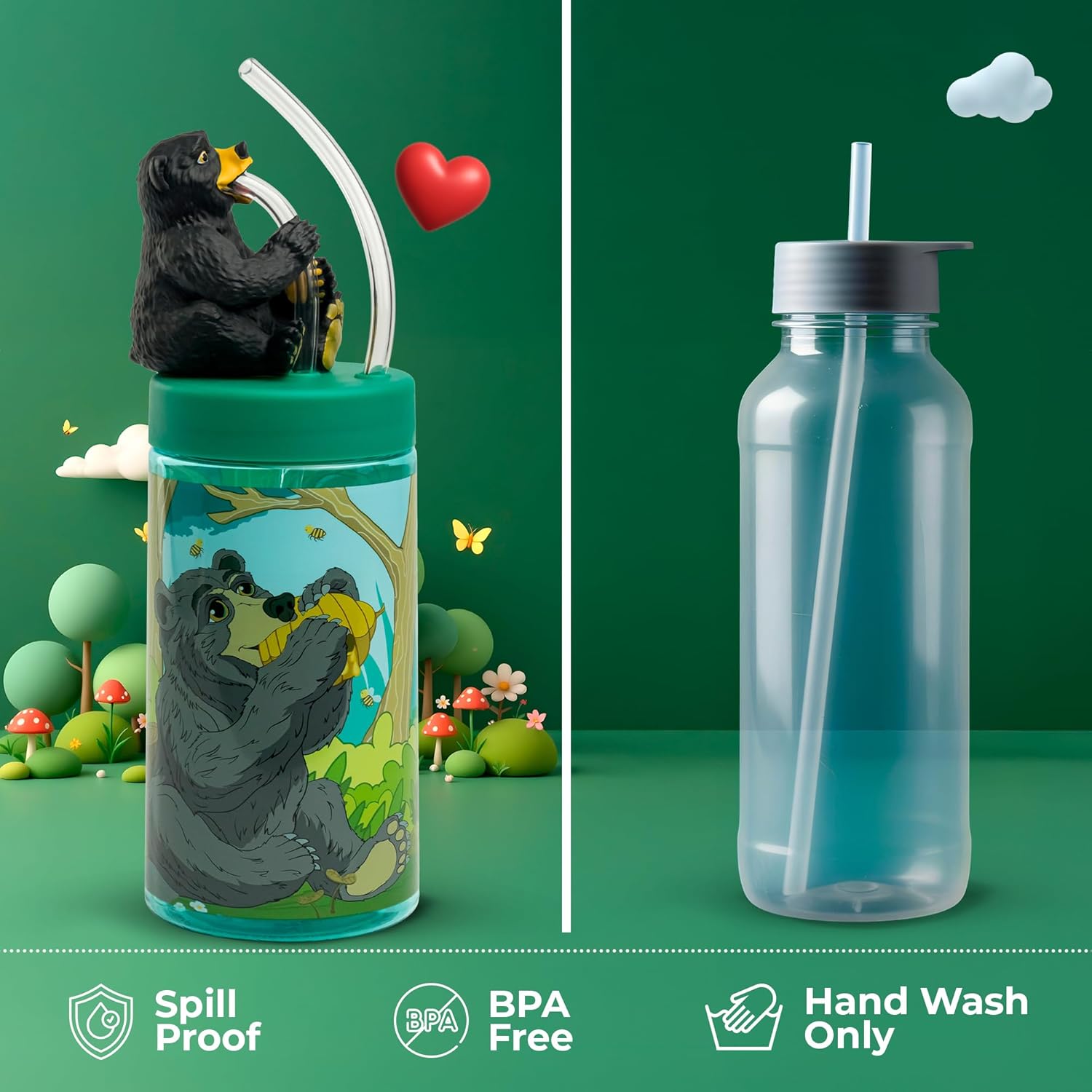 Regional Black Bear Cup, Water Bottle, Tumbler with Lid and Straw, Travel Sippy Cup for Water or Milk, Cups with Lids BPA Free Plastic, 12 oz