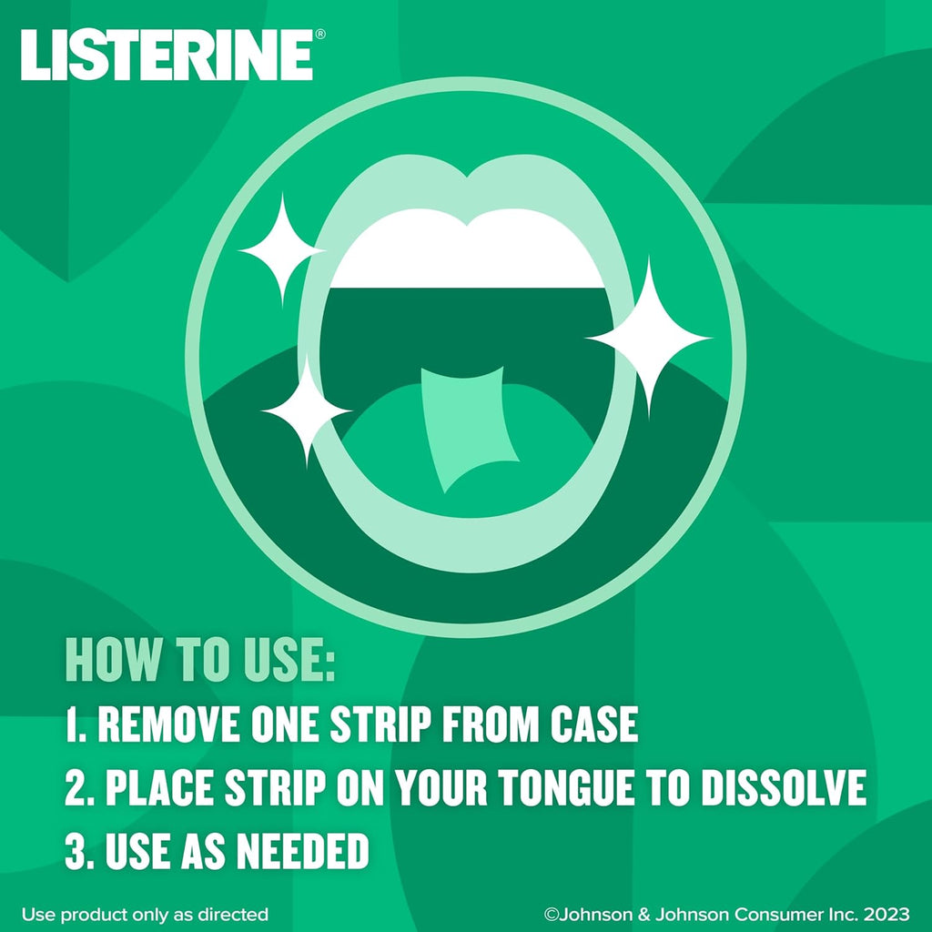 Listerine Freshburst Pocketpaks Portable Breath Strips, Dissolving Breath Freshener Strips Kill 99% of Germs that Cause Bad Breath, Portable for On-the-Go, Minty Flavor, 3 x 24-strips