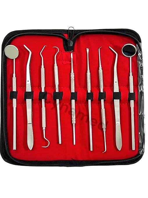 Premium Dental Tools, Plaque Remover for Teeth, Professional Hygiene Cleaning Kit,Stainless Tooth Scraper Plaque Tartar Remover Cleaner,Dental Pick Scaler Oral Care Tools Set (Set of 9 with CASE)