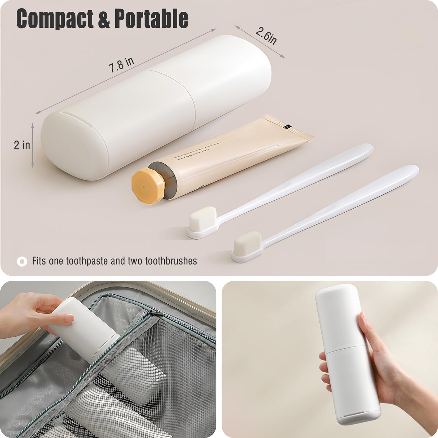 Travel Toothbrush Case with Cup, White - Toothbrush and Toothpaste Travel Case, Doubles as Dorm Toothbrush Holder, Detachable Base, Compact Toothbrush Covers for Camping, Business Trip