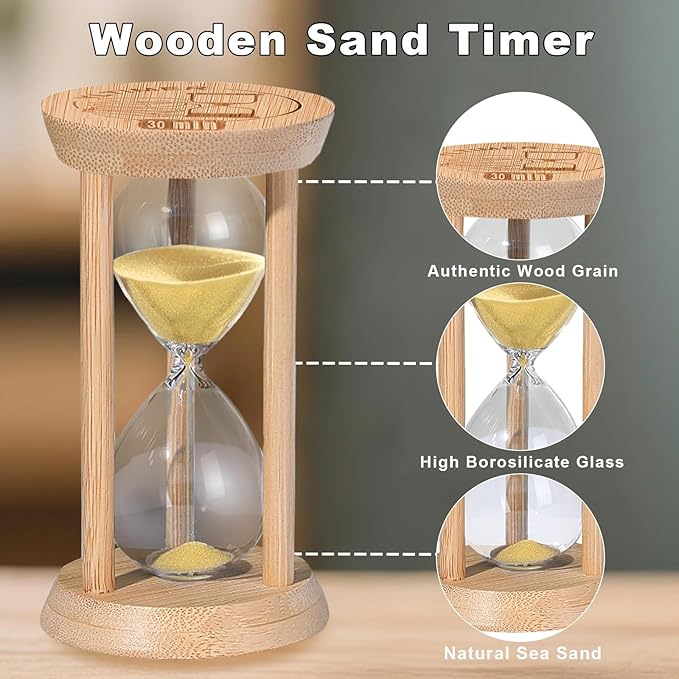 Wooden Sand Timers 1 Minute Hourglass,Stunning Glass Bamboo Mini Gold Sand Clock for Productivity, Meditation & Decor, 1 Min Small Reloj De Arena for Kitchen, Office, Classroom (Gold)