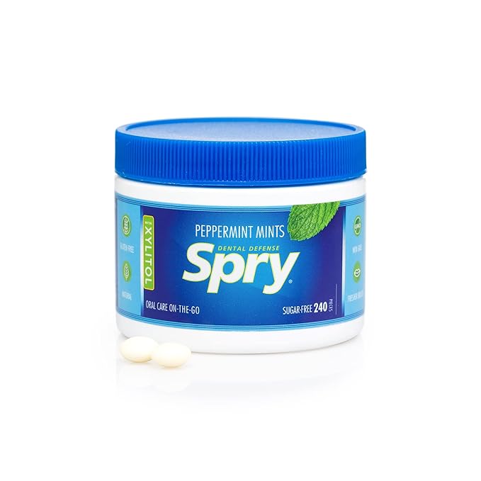 Spry Xylitol Peppermint Sugar Free Candy - Promote Oral Health, Increase Saliva Production, Stop Bad Breath, Non-GMO, Gluten-Free, 240 Count (Pack of 1)