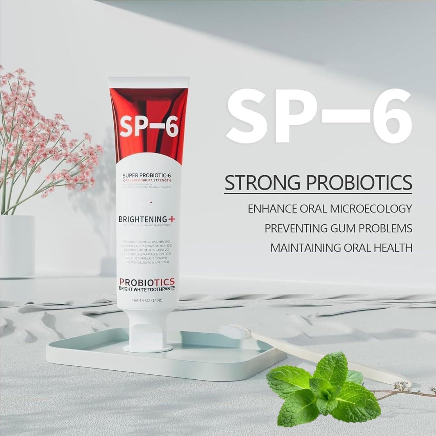 Sp-6 Probiotics Whitening Toothpaste, Sp-6 Ultra Whitening Toothpaste, Enhanced Formula with Enamel-Safe, Fluoride-Free, Fresh Breath Mint Flavor for Oral Health (3)