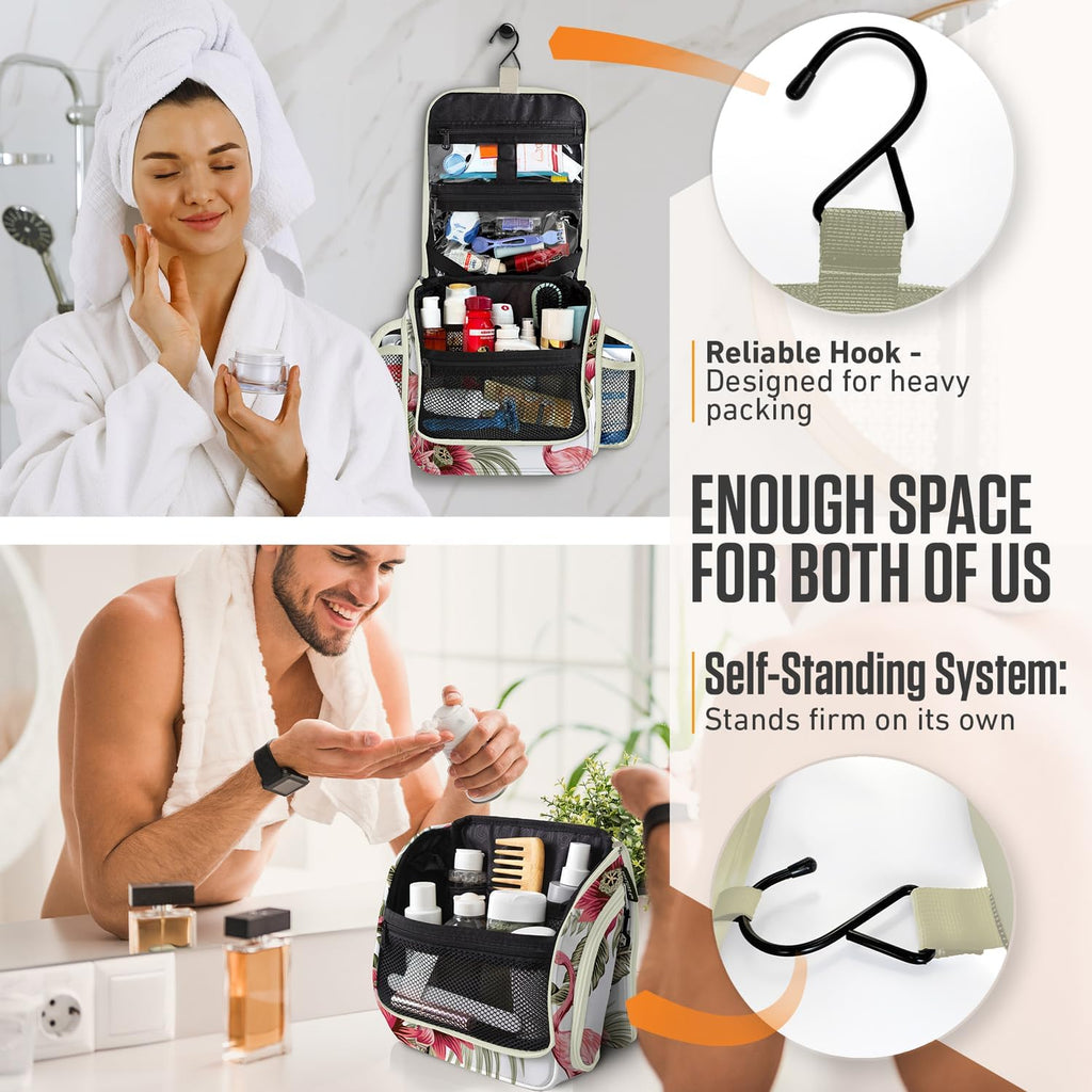 VENTURE 4TH Hanging Travel Toiletry Bag for Women & Men - Travel Organizer with Expandable Compartments & Removable Clear Pouch for Toiletries (Pink Flamingo)