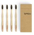 bmbu Bamboo Toothbrush 4 Pack - Medium/Soft Charcoal Bristles Tooth Brushes Wooden Handle - BPA Free, Eco Friendly, Vegan Product Gift Idea, Sustainably Grown in Recycled Biodegradable Packaging