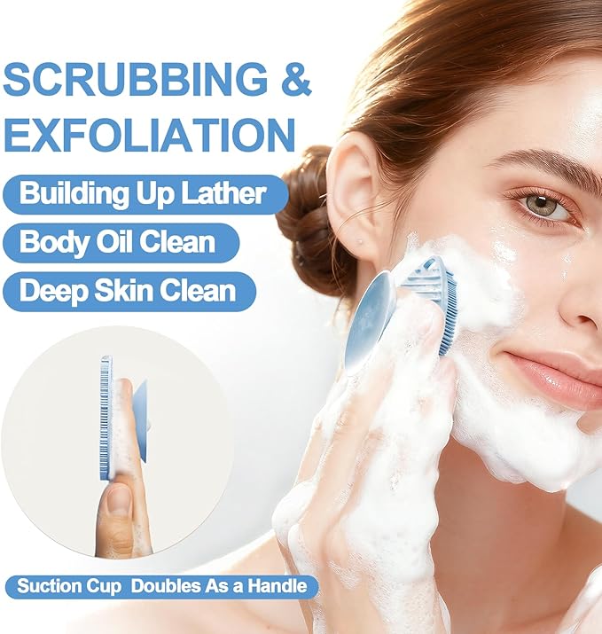 2 Pack Face Scrubbers, Silicone Face Scrubber Soft Bristles, Gentle Lather, Exfoliating & Deep Cleaning for Sensitive Skin, Giant Suction Cup Stick Securely, Easy to Store (Blue)