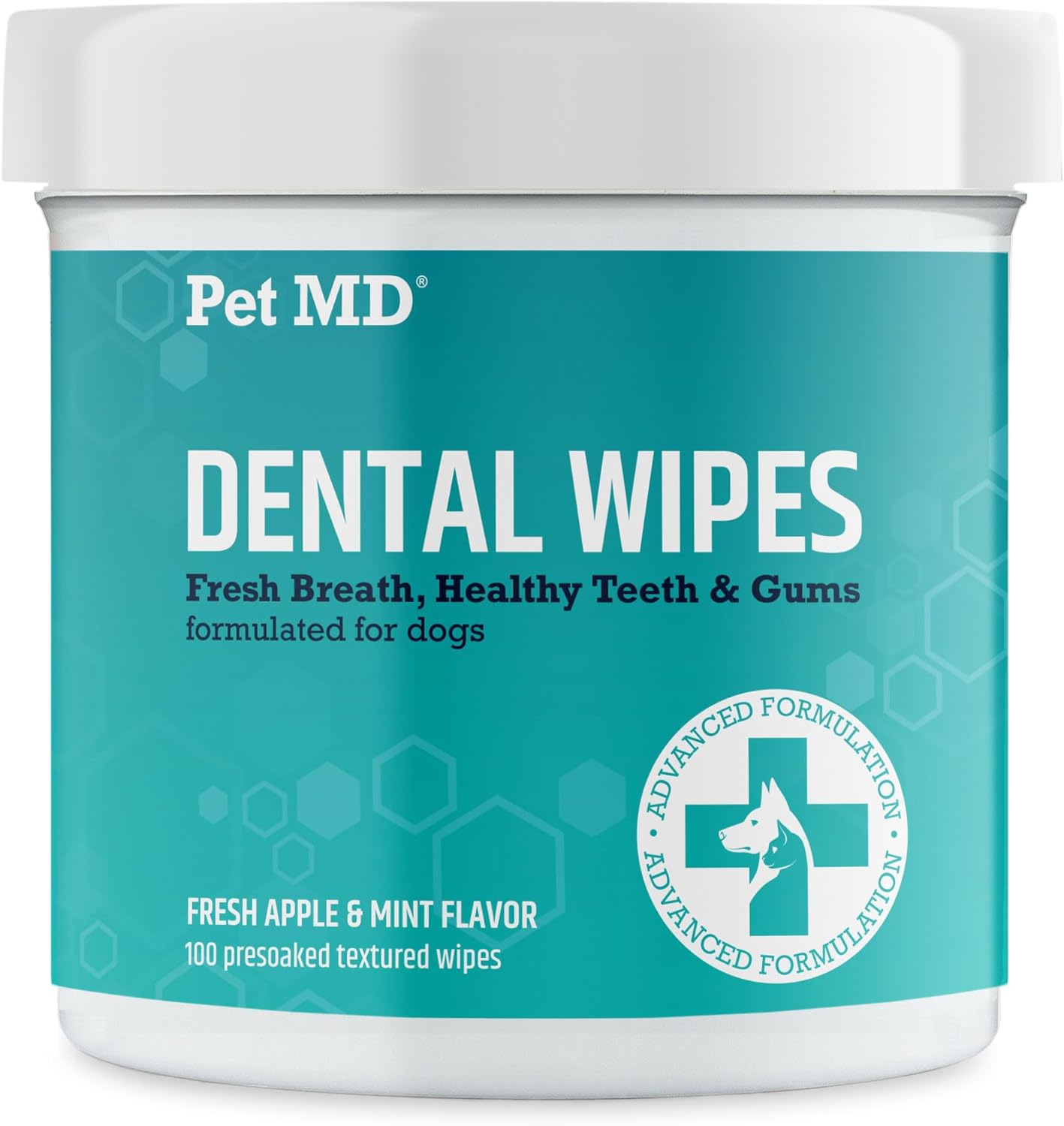 Pet MD Dog Breath Freshener Dental Wipes for Dogs - Tartar and Plaque Remover for Teeth Cleaning - Fresh Apple & Mint Scent Bad Breath Treatment for Dogs - 100 Count
