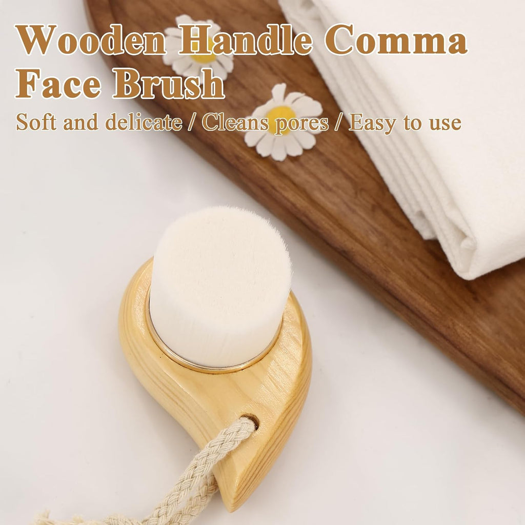 2 PCS Face Brushes for Cleansing, Facial Dry Brush for Face, 2 Styles-Soft Bristle+Boar Bristle, Deep Cleans Pores, Easy to Carry for Skin Cleansing, Skin Care and Massage